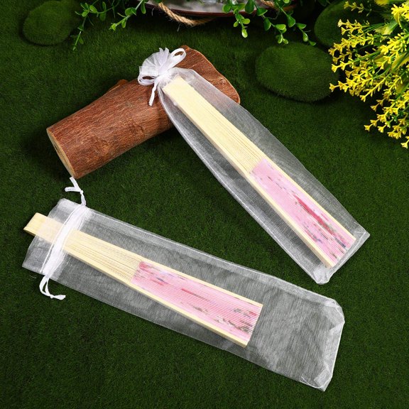 LOLIPPYY 50pcs White Organza Pouches for Handheld Fan Packaging