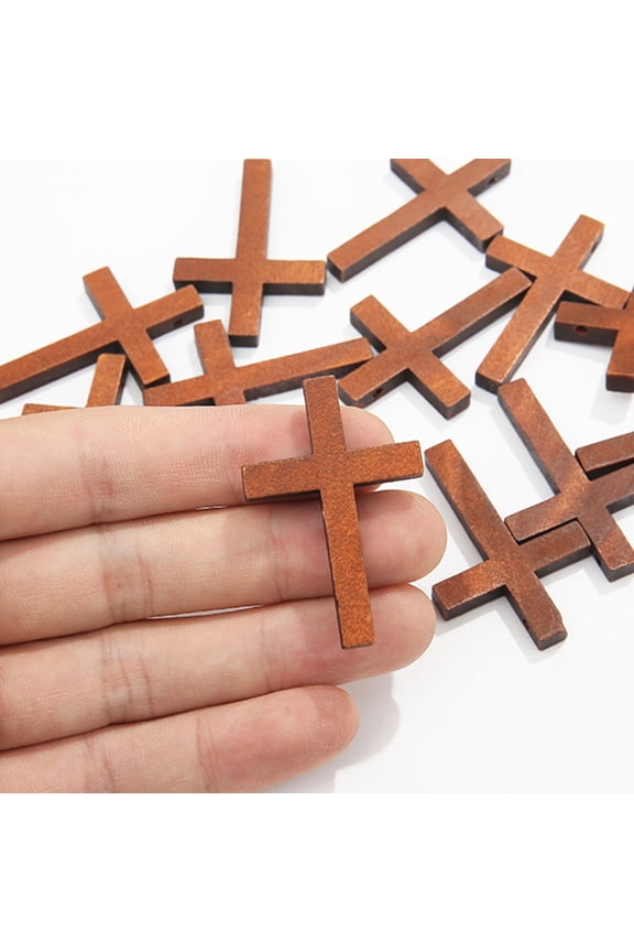 50Pcs Wooden Cross Pendants Brown Lightweight DIY Charms for Bracelet Necklace Making
