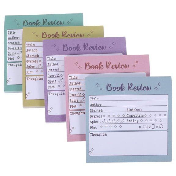 LOLIPPYY 5Pack Assorted Color Note Sticker Pads for Book Tracking and Reading Journal Organization
