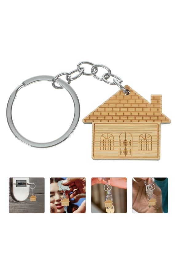 5-Pack Wooden House Keychain Set, Wood Keyring for Family, Friends, and Home Use