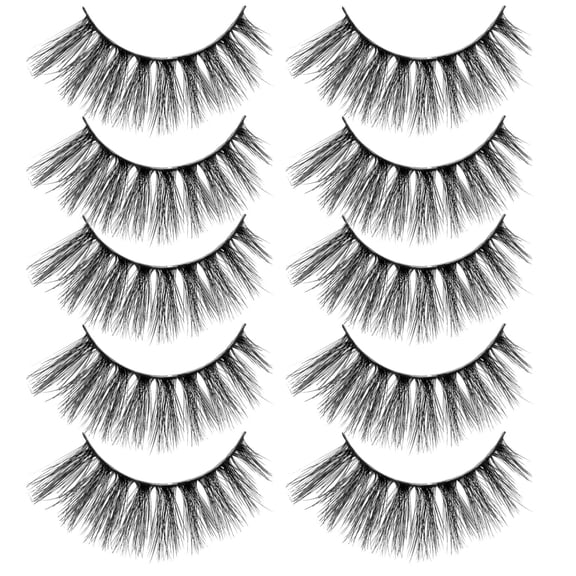 LOLIPPYY 5 Pairs Lightweight Black 3D False Eyelashes Thick Curling Eye Accessory