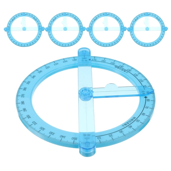 LOLIPPYY 5Pcs Blue Swing Arm Protractor 360 Degree Circular Drawing Ruler for Students