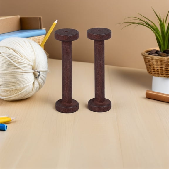 LOLIPPYY 5Pcs Brown Wooden Craft Spools Vintage Unfinished Thread Bobbins for Twine Ribbon Cord