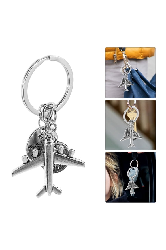 5-Pack Airplane Keychains with Alphabet Letter Charms, Alloy Travel Souvenir Accessories for Keys and Bags