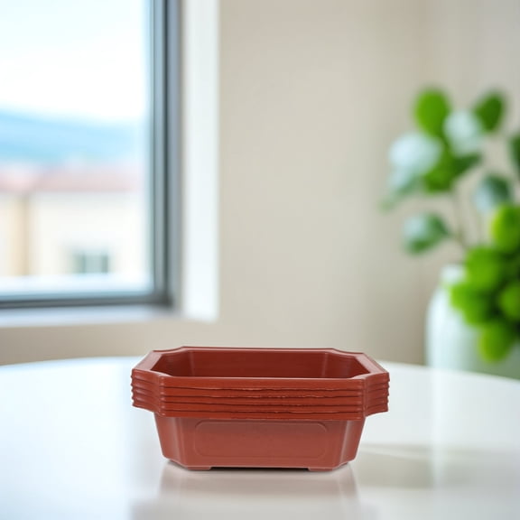 LOLIPPYY 5Pcs Decorative Flower Planter Pot Rectangular Dark Red Plastic for Balcony Garden