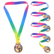 LOLIPPYY 5Pcs Durable Zinc Alloy Volleyball Medals with Neck Ribbons for Volleyball Award and Prize Recognition