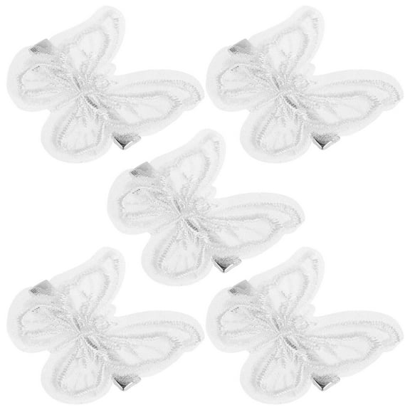 LOLIPPYY Set of 5 White Fabric Embroidered Butterfly Hair Clips for Girls and Women