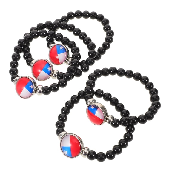 LOLIPPYY 5-Pack Chile Flag Bracelets with Black Natural Stone Beads, Stylish Wristlets for Daily Wear and Casual Outfits