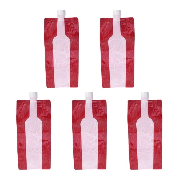 LOLIPPYY 5Pcs Foldable Red Wine Bag Portable Reusable Plastic Leak Proof Wine Storage Pouch for Travel