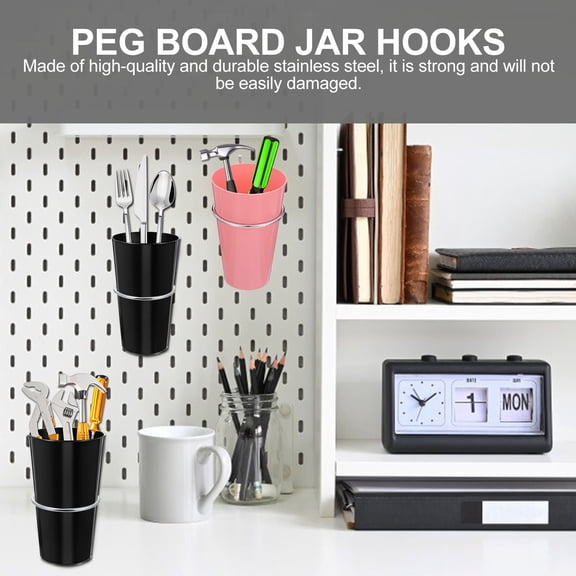 LOLIPPYY 5Pcs Hook for Peg Board Plated Silver Steel Pegboard Container Holder for Basement and Workshop