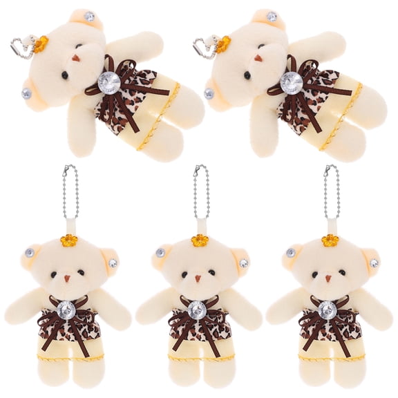 LOLIPPYY 5Pcs Lightweight Dark Brown Plush Tiny Bear Figurine Pendant for Portable Home Decor