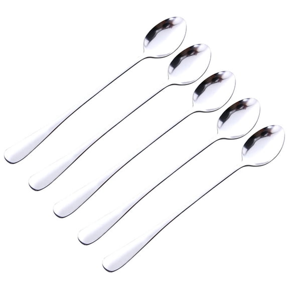 LOLIPPYY 5Pcs Long Handle Stainless Steel Spoon Classic Kitchen Utensil for Coffee Tea and Dessert