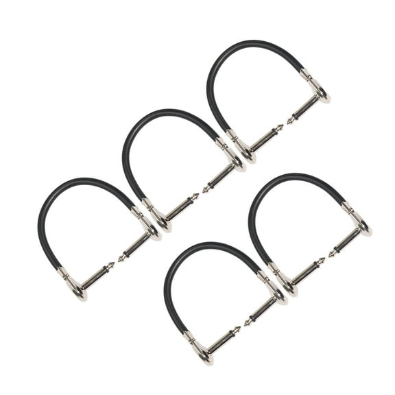 LOLIPPYY 5Pcs Male to Male Guitar Patch Cable Right Angle with Low Capacitance Black Connectors
