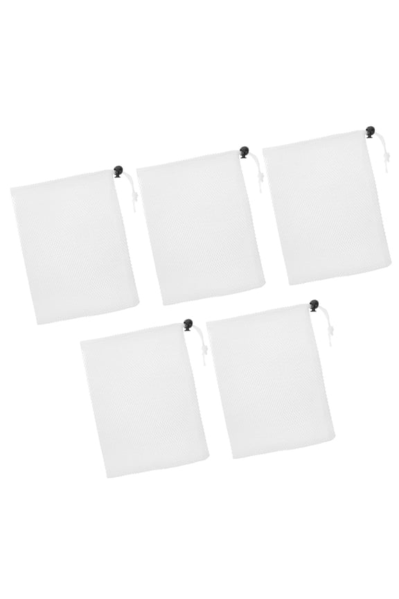 5Pcs Mesh Drawstring Bags White Stylish Soft Touch for Travel Clothes and Household Organization