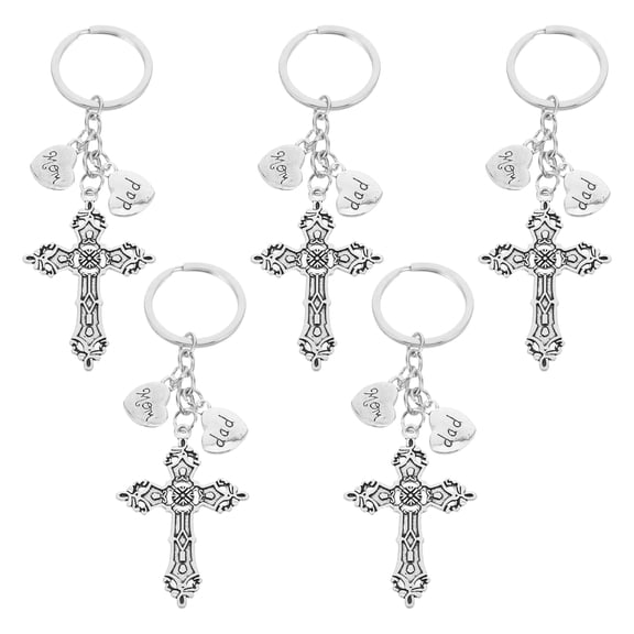 LOLIPPYY 5-Pack Metal Cross Keychain Charms with Scratch-Resistant Texture, Ideal Memorial Keepsake Accessories
