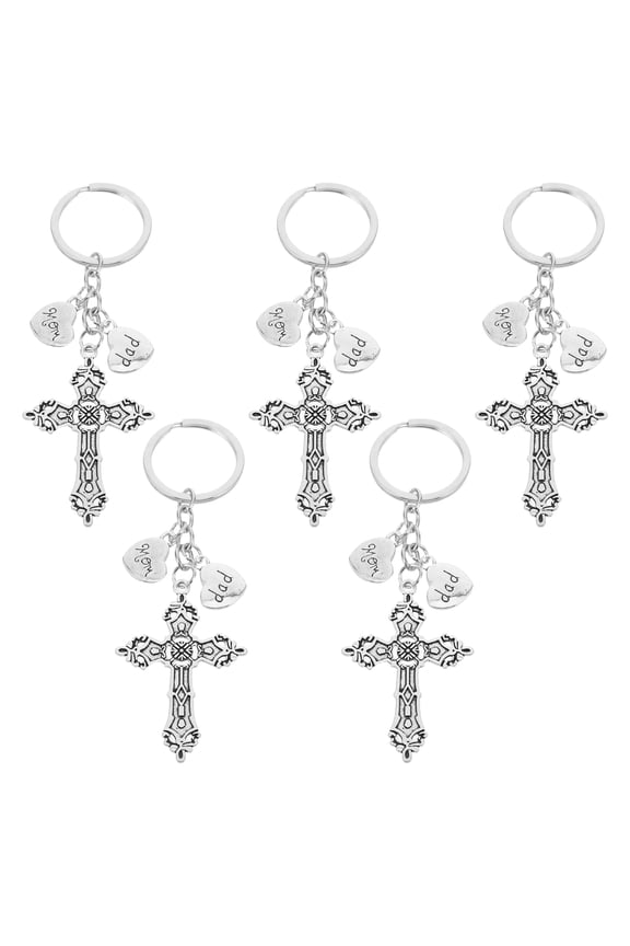 5-Pack Metal Cross Keychain Charms with Scratch-Resistant Texture, Ideal Memorial Keepsake Accessories