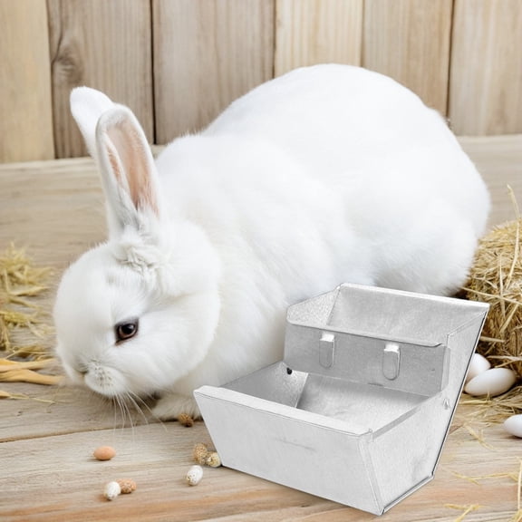 LOLIPPYY 5Pcs Metal Rabbit Feeder for Cage Durable Hanging Food Dispenser and Water Bowl Set Silver