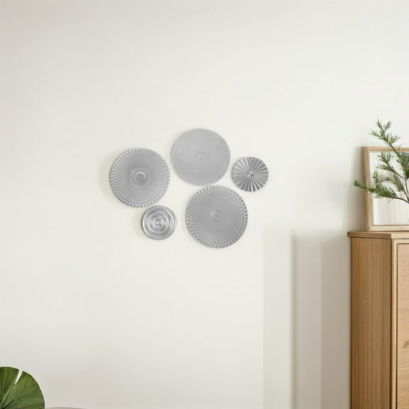 LOLIPPYY 5Pcs Modern Sunburst Wall Art Plated Silver Metal Round Sculpture for Hallway Living Room