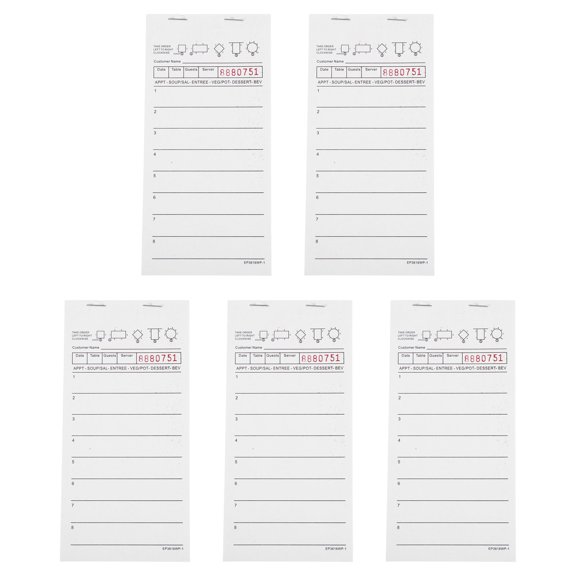 LOLIPPYY 5Pcs Numbered Waitress Check Books White Guest Checks Pads for Quick Training and Order Taking