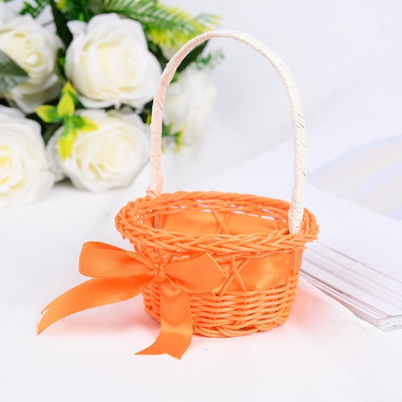 LOLIPPYY Woven Handled Orange Flower Baskets for Storage, Plastic and Bamboo