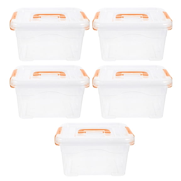 LOLIPPYY 5Pcs Orange Desktop Storage Box with Lid Clear Plastic Organizer for Easy Access