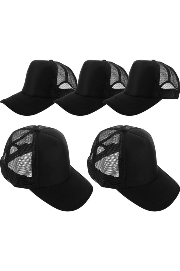 5Pcs Outdoor Black Blank Baseball Caps Mesh Design for DIY Sublimation and Heat Transfer