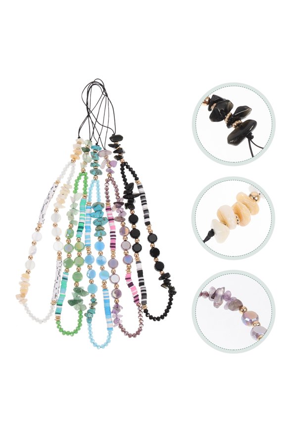 5-Pack Crystal Stone Phone Charms with Beaded Wrist Chain for Phone, Camera, or Keychain Accessories