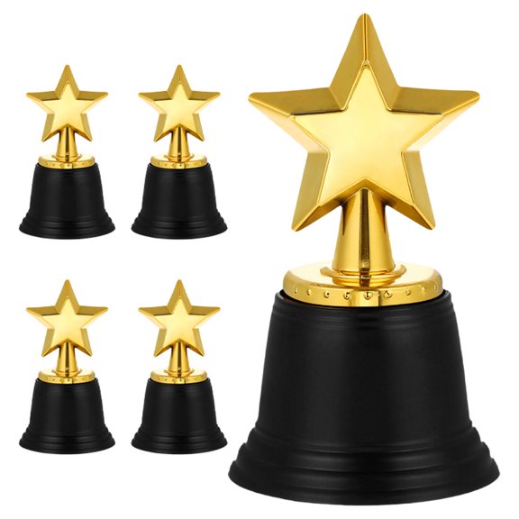 LOLIPPYY 5Pcs Plastic Plated Gold Trophy Awards Decorative Star Trophies for Contests and Prizes