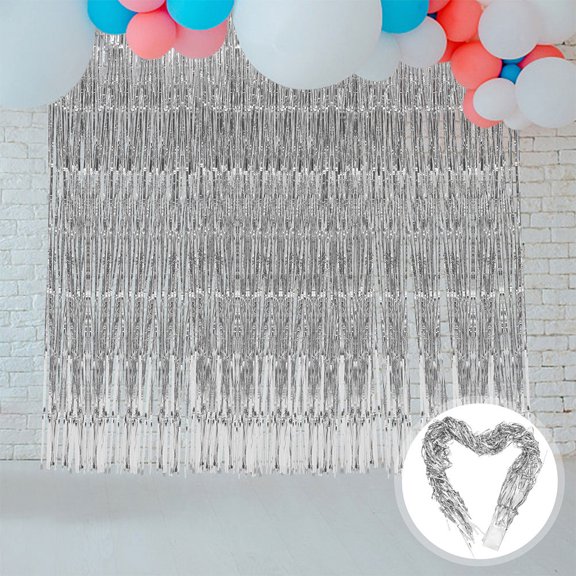 LOLIPPYY 5Pcs Plated Silver Fringe Curtain Plastic Backdrop for Wedding Birthday Party Photo Decoration