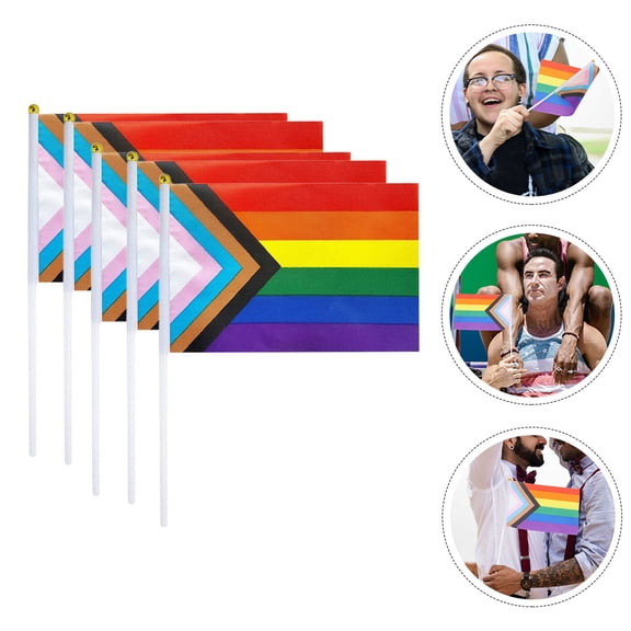 LOLIPPYY 5-Pack Polyester Handheld Banner Flags for Outdoor Decoration, and Vibrant Color Flags for Events
