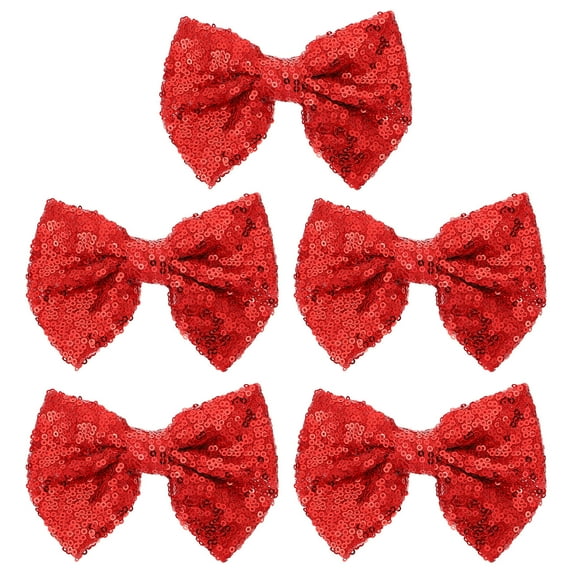 LOLIPPYY 5-Pack Red Sequin Bow Hair Clips Embroidered Christmas Hairpins for Holiday Hair Styling and Decoration