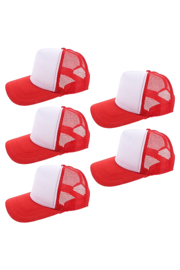 5Pcs Red Mesh Baseball Caps Blank Designed for Sublimation and Outdoor Daily Use