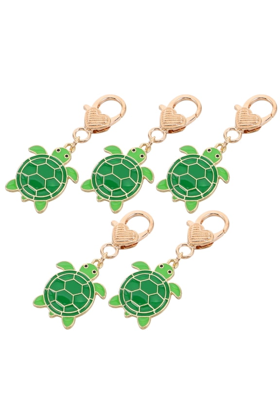 5Pcs Sea Creature Turtle Keychain Green Metal Pendant for Keys Bag Ornament