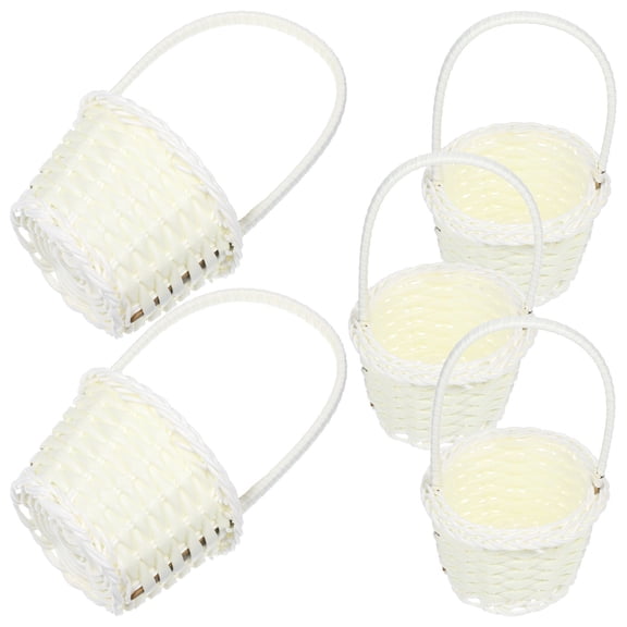 LOLIPPYY 5-Pack Small White Plastic Rattan Storage Baskets, Handwoven Multifunctional Home Organizer Containers for Kitchen Bathroom