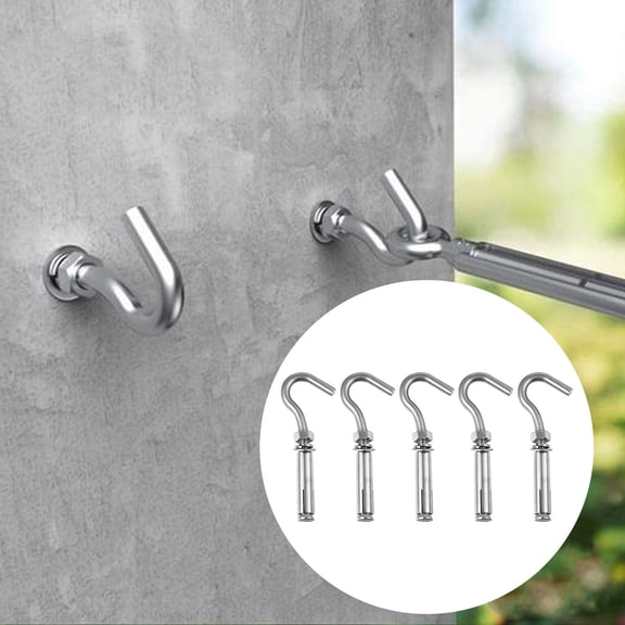 LOLIPPYY 5-Pack Stainless Steel Open Cup Hooks with Heavy Duty Expansion Bolts, Plated for Strong Hanging Support
