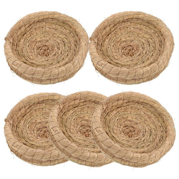 LOLIPPYY 5Pcs Straw Woven Sleeping Bed for Small Animals in Beige Color Design