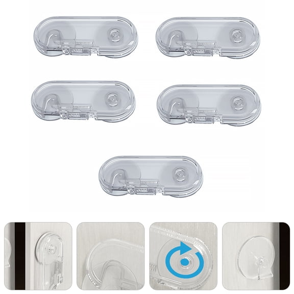 LOLIPPYY 5Pcs Transparent Safety Locks for Cabinet Doors with 360 Degree Rotating Clasp and Strong Adhesive