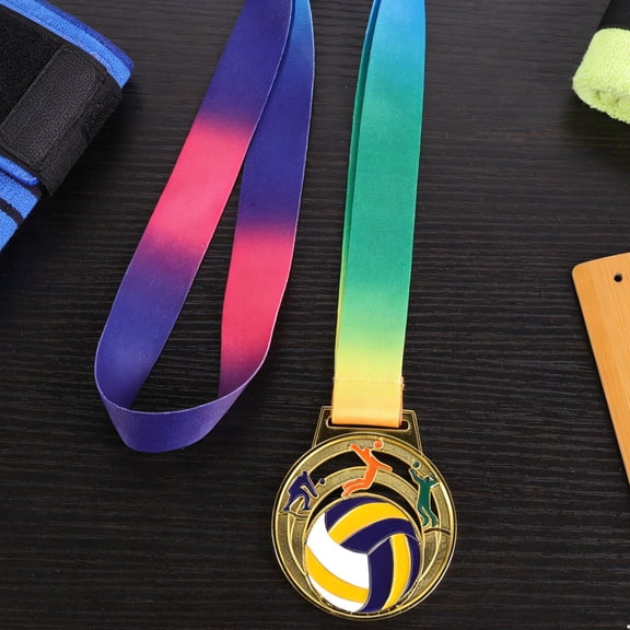 LOLIPPYY 5Pcs Volleyball Tournament Medals with Neck Ribbon Assorted Colors for Sports Awards and Party Favors