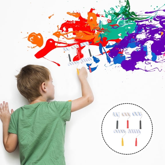 LOLIPPYY 5Pcs White Fiber Roller Brush Paint Roller for Painting Art Craft DIY Projects