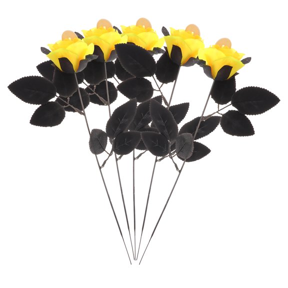 LOLIPPYY 5Pcs Yellow Silk Cloth Artificial Roses Decorative Faux Flower Prop for Office Vase and Bridal Bouquet