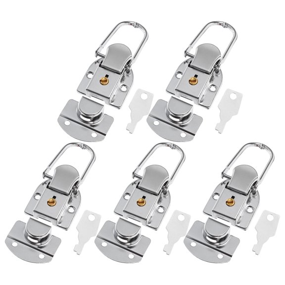 LOLIPPYY 5Set Solid Metal Keyed Spring Latch Lock Plated Silver for Toolbox Drawer and Luggage Security