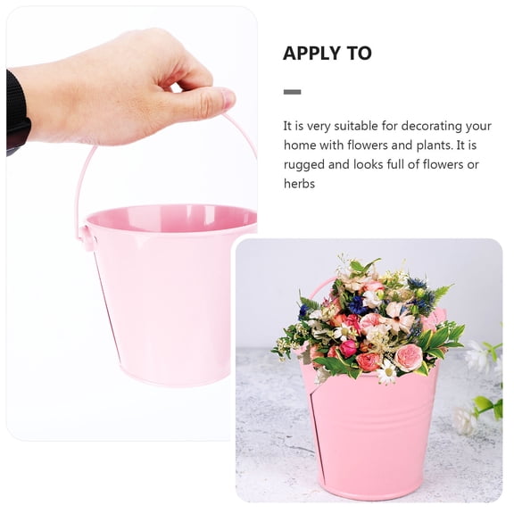 LOLIPPYY 5pcs Bucket Planter Pink Tinplate Mini Flower Container for Baby Shower Size M