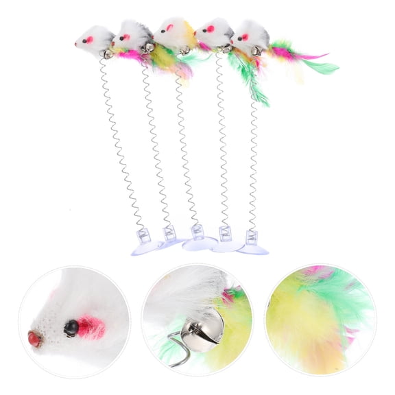 LOLIPPYY 5pcs Cat Teaser Wand with Suction and Bell Interactive Toys for Exercise and Playtime