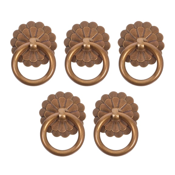 LOLIPPYY 5pcs Ring Pull Handle Knobs: Decorative Front Door Knocker Antique Flower Ring Pull Handle For Drawer Dresser Cupboard Accessories Home Decor