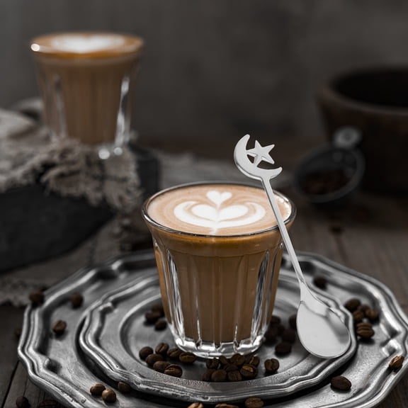 LOLIPPYY 6pcs Silver Dessert Spoons With Star And Moon Shape For Women And Household Users In Coffee Station