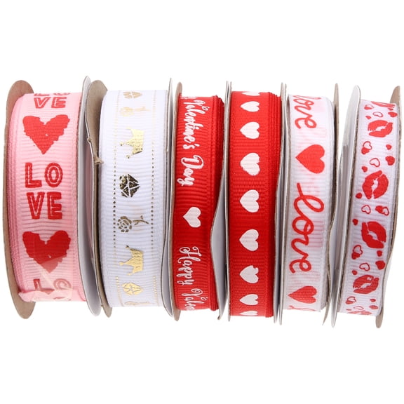 LOLIPPYY 6-Pack Valentines Day Ribbon Rolls with Delicate Heart Patterns for Wrapping and Decoration