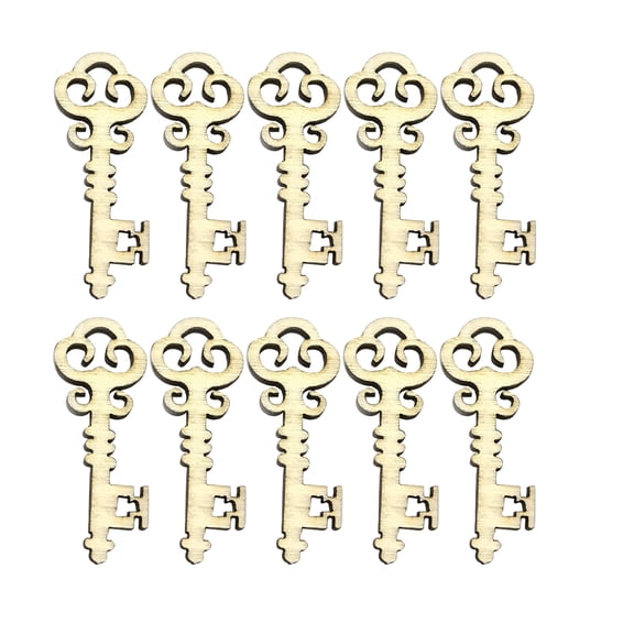 LOLIPPYY 60PCS Handmade Wooden Keys Natural Wood Embellishments for Scrapbooking and Home Decor (Random Styles)