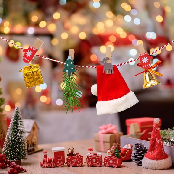 LOLIPPYY 60Pcs Multi-Function Christmas Wooden Clips Assorted Color for Cards Crafts and Photo Collage
