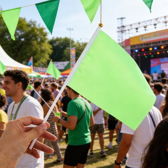 LOLIPPYY 60Pcs Portable Handheld Green Flags Solid Color Blank Canvas on Wood Stick for School and Events
