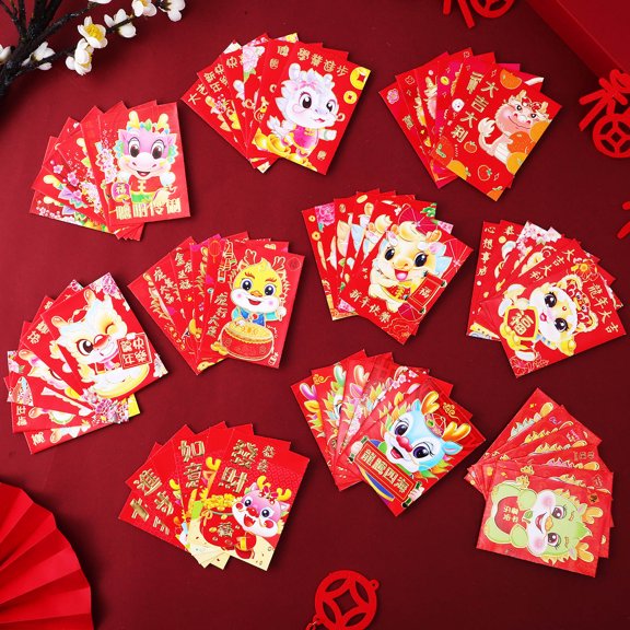 LOLIPPYY 60Pcs Red Pocket Money Pouch Red Envelopes for Spring Festival Storage Use